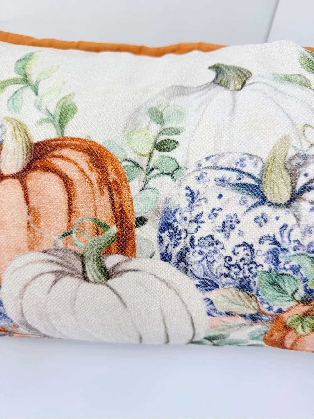 Artelier Nicole Miller Orange Cream Pumpkin Print Soft Woven Long Accent Pillow